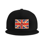 Flat Bill Snapback Hats for Men Women Union Jack Flag Hip Hop Style Plain Baseball Cap Black