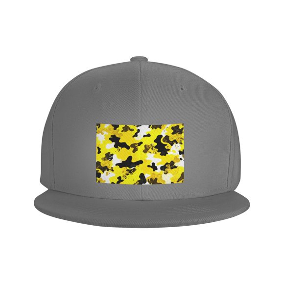 Flat Bill Snapback Hats for Men Women Yellow Camouflage Hip Hop Style Plain Baseball Cap Gray