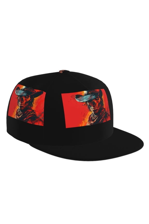 Flat Bill Trucker Hats for Women Men - 60s Western Skull Cowboy Adjustable Flat Baseball Cap Snapback Hats Dad Hats for Men