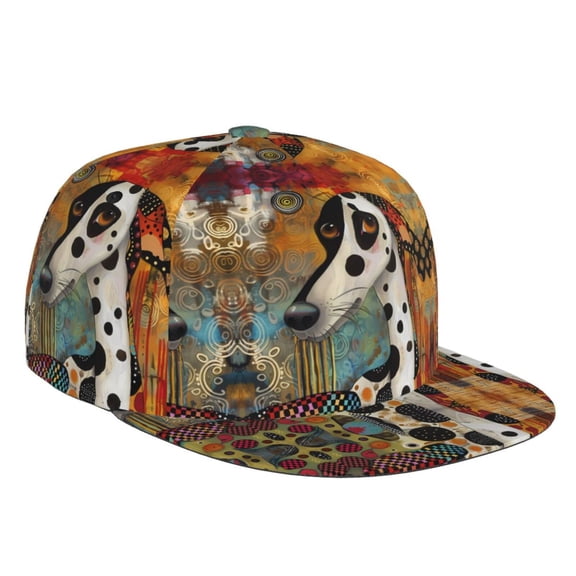 Flat Bill Trucker Hats for Women Men - Abstract Dalmatian Art Adjustable Flat Baseball Cap Snapback Hats Dad Hats for Men