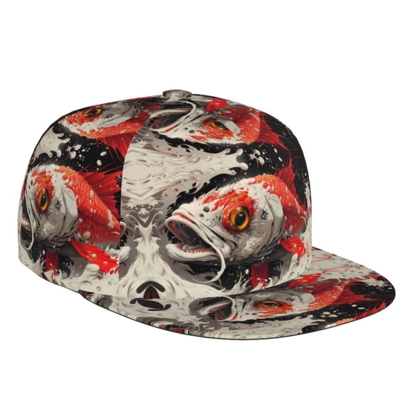 Flat Bill Trucker Hats for Women Men - Abstract Red Koi Fish Art Adjustable Flat Baseball Cap Snapback Hats Dad Hats for Men