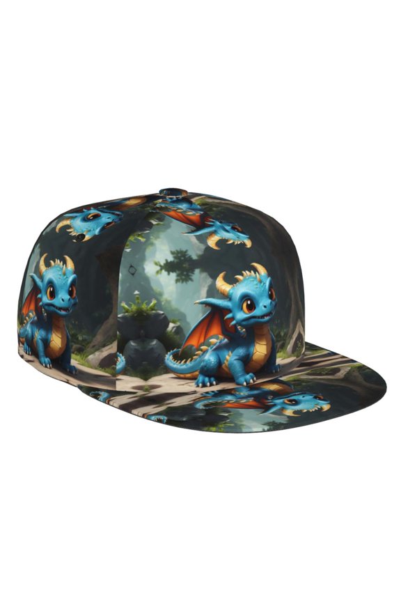 Flat Bill Trucker Hats for Women Men - Adorable Blue Baby Dragon Adjustable Flat Baseball Cap Snapback Hats Dad Hats for Men