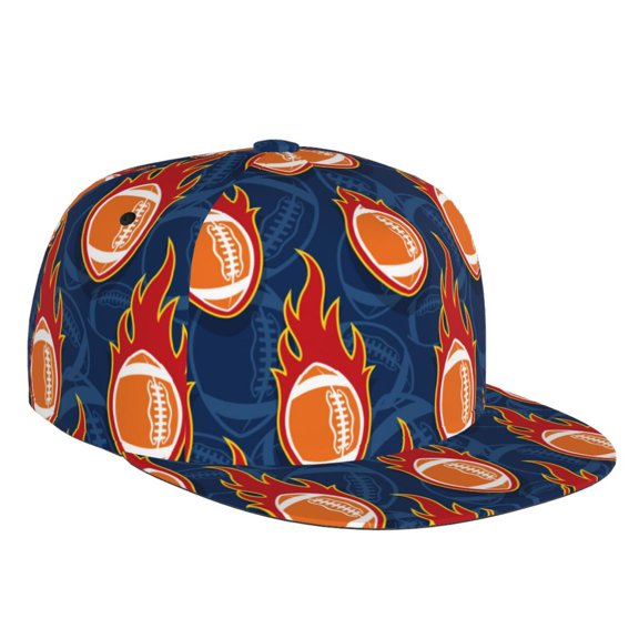 Flat Bill Trucker Hats for Women Men - American Football Fire Flames Adjustable Flat Baseball Cap Snapback Hats Dad Hats for Men