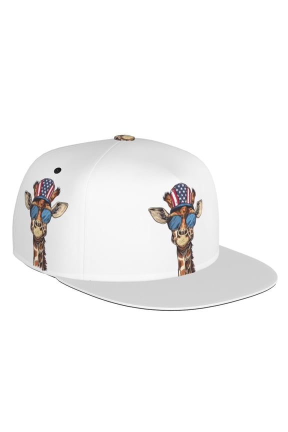 Flat Bill Trucker Hats for Women Men - American Giraffe Style Adjustable Flat Baseball Cap Snapback Hats Dad Hats for Men