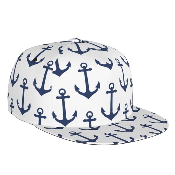 Flat Bill Trucker Hats for Women Men - Anchor blue sea vintage white Adjustable Flat Baseball Cap Snapback Hats Dad Hats for Men