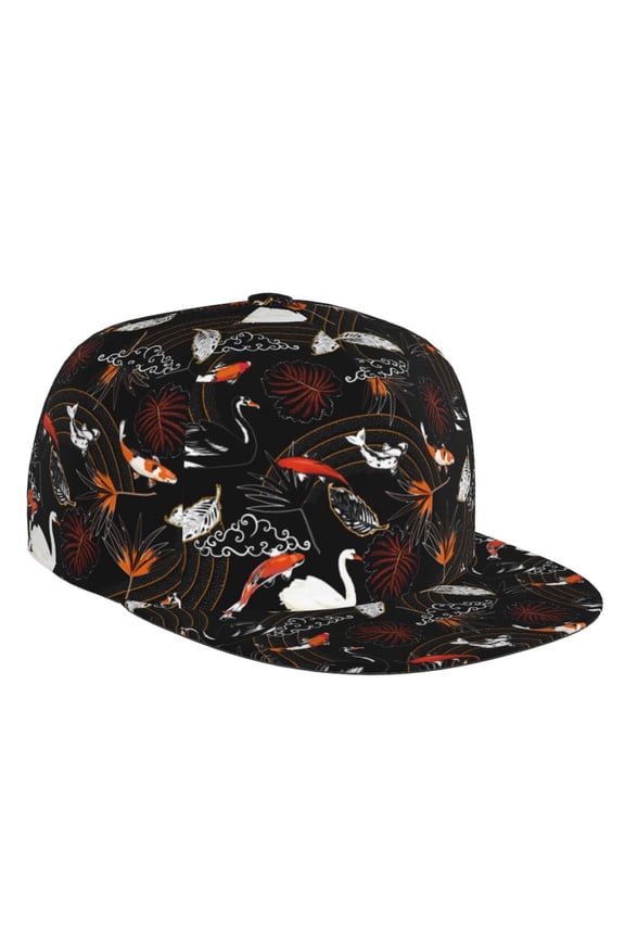 Flat Bill Trucker Hats for Women Men - Animal Koi Fish Adjustable Flat Baseball Cap Snapback Hats Dad Hats for Men