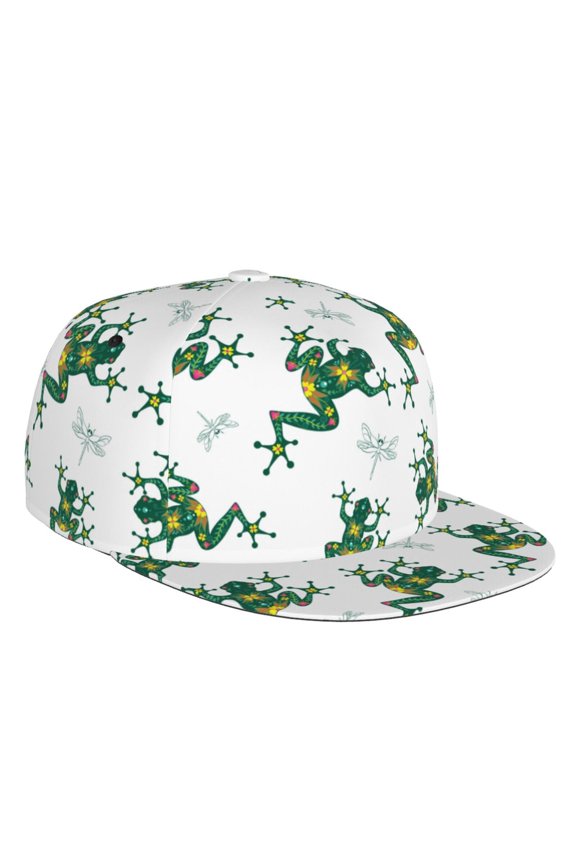 Flat Bill Trucker Hats for Women Men - Artistic Cute Frog Dragonfly Adjustable Flat Baseball Cap Snapback Hats Dad Hats for Men