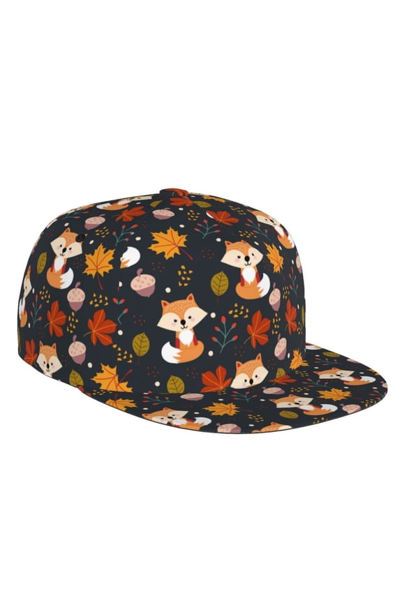 Flat Bill Trucker Hats for Women Men - Autumn Fox Adjustable Flat Baseball Cap Snapback Hats Dad Hats for Men