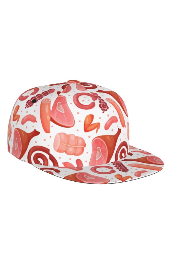 Flat Bill Trucker Hats for Women Men - Bacon Ham print Adjustable Flat Baseball Cap Snapback Hats Dad Hats for Men