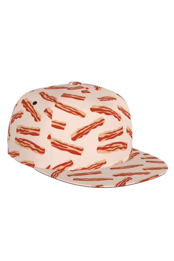 Flat Bill Trucker Hats for Women Men - Bacon Print No.909 Adjustable Flat Baseball Cap Snapback Hats Dad Hats for Men