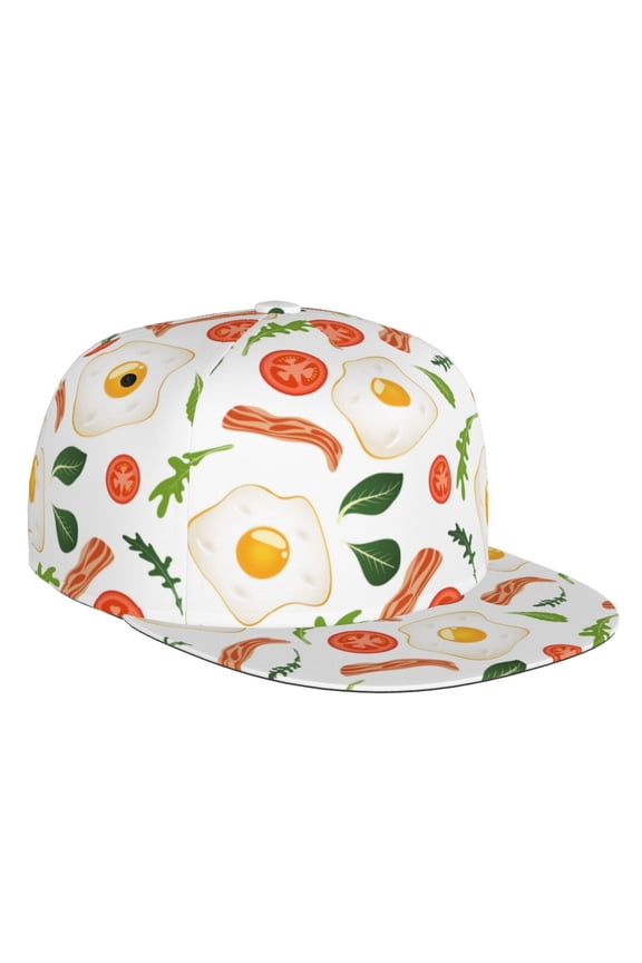 Flat Bill Trucker Hats for Women Men - Bacon Vegetable Hobo Eggs Adjustable Flat Baseball Cap Snapback Hats Dad Hats for Men