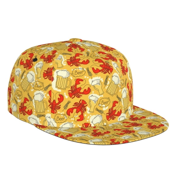 Flat Bill Trucker Hats for Women Men - Beer And Crawfish Adjustable Flat Baseball Cap Snapback Hats Dad Hats for Men