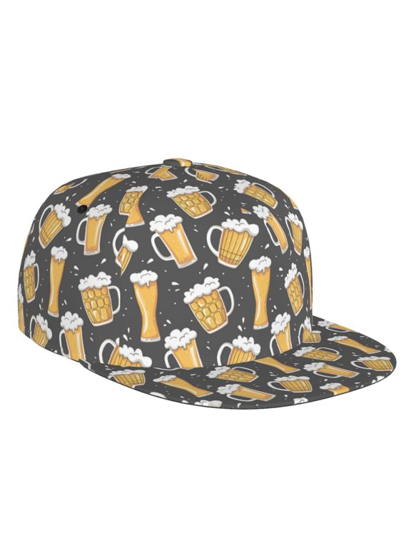Flat Bill Trucker Hats for Women Men - Beer2 Adjustable Flat Baseball Cap Snapback Hats Dad Hats for Men