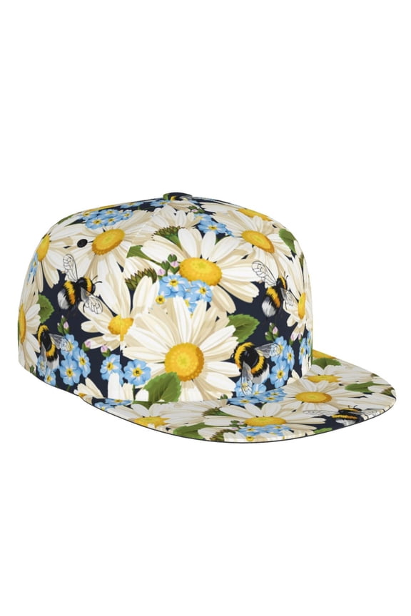 Flat Bill Trucker Hats for Women Men - Bees Collecting Nectar Adjustable Flat Baseball Cap Snapback Hats Dad Hats for Men