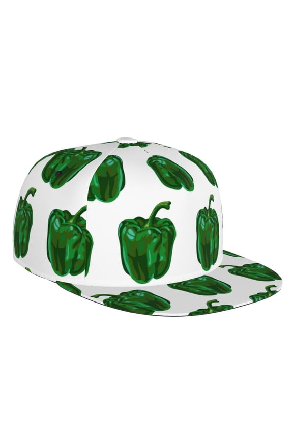 Flat Bill Trucker Hats for Women Men - Bell Pepper Pattern green Adjustable Flat Baseball Cap Snapback Hats Dad Hats for Men