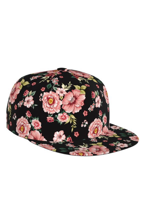 Flat Bill Trucker Hats for Women Men - Big Rose Flowers Adjustable Flat Baseball Cap Snapback Hats Dad Hats for Men