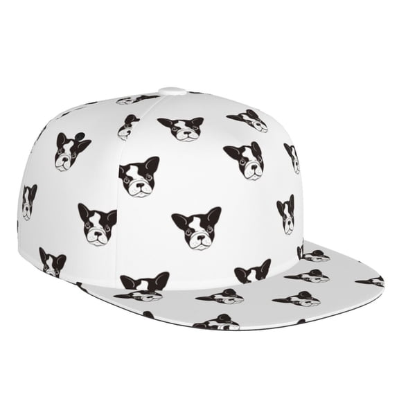 Flat Bill Trucker Hats for Women Men - Black White Cute French Bulldog_A Adjustable Flat Baseball Cap Snapback Hats Dad Hats for Men