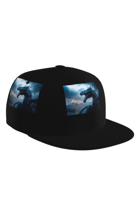 Flat Bill Trucker Hats for Women Men - Blue Thunder storm Dragon Adjustable Flat Baseball Cap Snapback Hats Dad Hats for Men