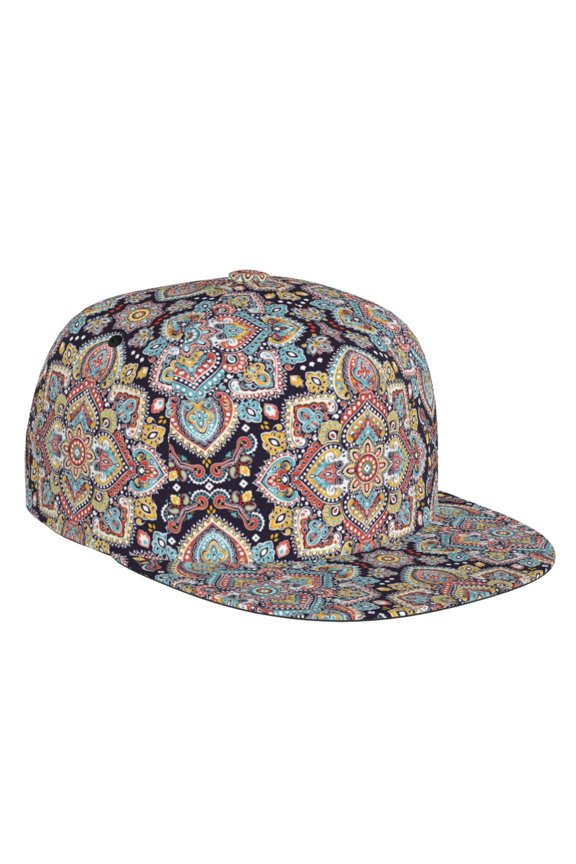 Flat Bill Trucker Hats for Women Men - Boho Mandala Pattern Adjustable Flat Baseball Cap Snapback Hats Dad Hats for Men