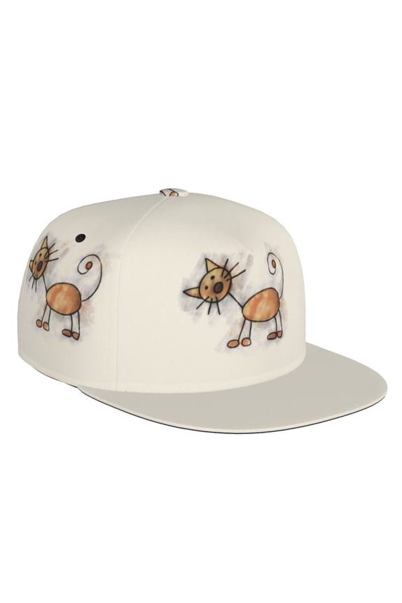 Flat Bill Trucker Hats for Women Men - Brown Cat Cartoon Adjustable Flat Baseball Cap Snapback Hats Dad Hats for Men