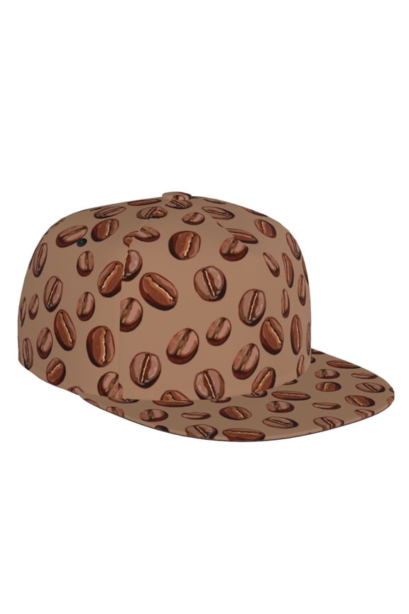 Flat Bill Trucker Hats for Women Men - Brown Coffee Bean Print Adjustable Flat Baseball Cap Snapback Hats Dad Hats for Men