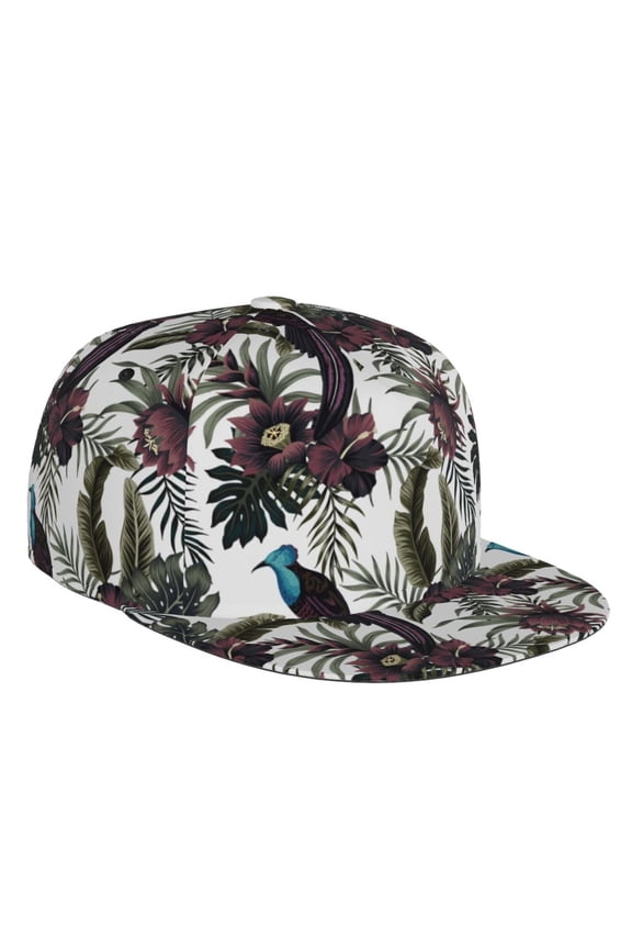 Flat Bill Trucker Hats for Women Men - Brown Cute Bird of Paradise Adjustable Flat Baseball Cap Snapback Hats Dad Hats for Men