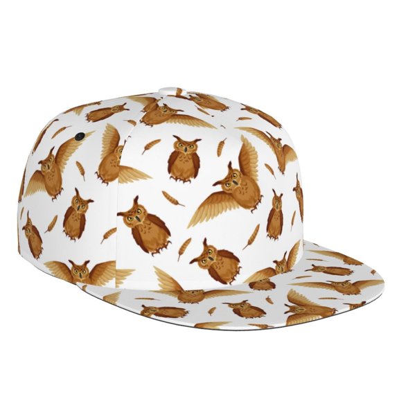 Flat Bill Trucker Hats for Women Men - Brown White Owl Adjustable Flat Baseball Cap Snapback Hats Dad Hats for Men