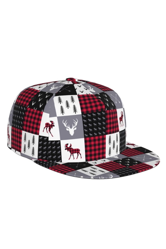 Flat Bill Trucker Hats for Women Men - Buffalo plaid Elk arrows deer moose Adjustable Flat Baseball Cap Snapback Hats Dad Hats for Men