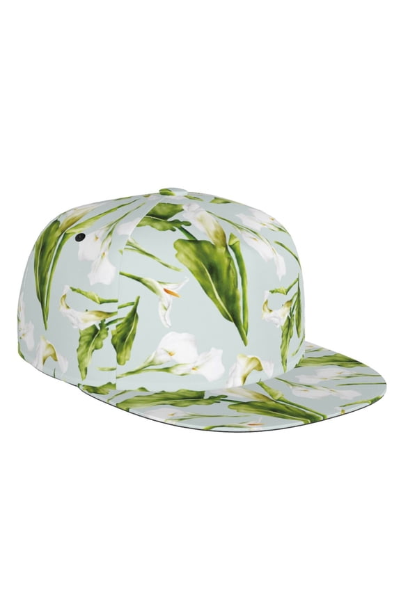 Flat Bill Trucker Hats for Women Men - Calla Lily Flowers Light Blue Adjustable Flat Baseball Cap Snapback Hats Dad Hats for Men