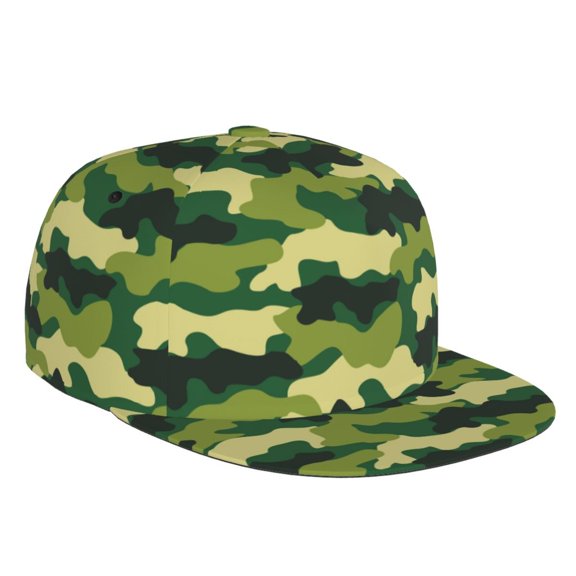 Flat Bill Trucker Hats for Women Men - Camo Green Classic Adjustable Flat Baseball Cap Snapback Hats Dad Hats for Men