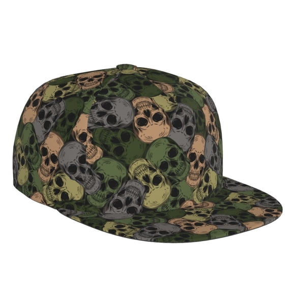 Flat Bill Trucker Hats for Women Men - Camouflage Skulls Adjustable Flat Baseball Cap Snapback Hats Dad Hats for Men