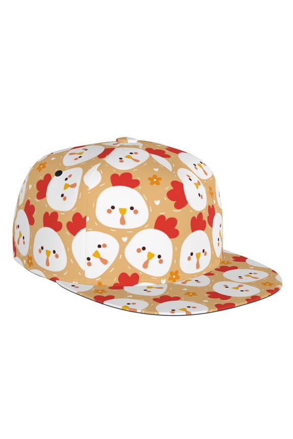Flat Bill Trucker Hats for Women Men - Cartoon Chicken Adjustable Flat Baseball Cap Snapback Hats Dad Hats for Men
