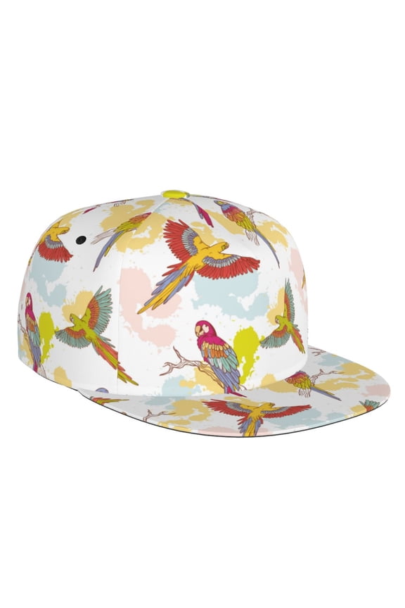 Flat Bill Trucker Hats for Women Men - Cartoon Colorful Cute Parrot Adjustable Flat Baseball Cap Snapback Hats Dad Hats for Men