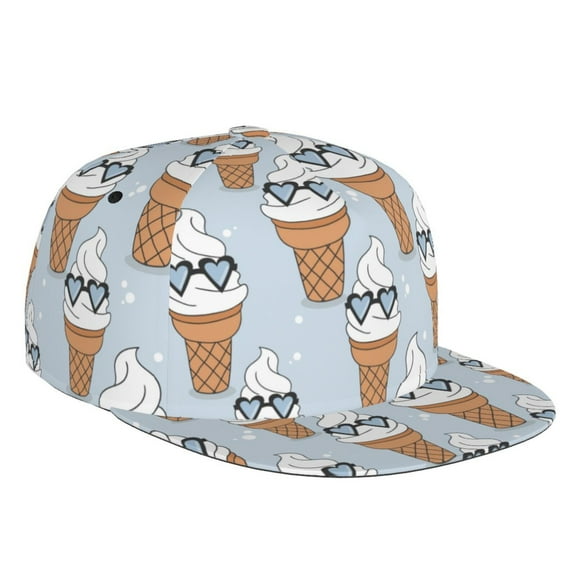 Flat Bill Trucker Hats for Women Men - Cartoon Cool Ice Cream Print Adjustable Flat Baseball Cap Snapback Hats Dad Hats for Men