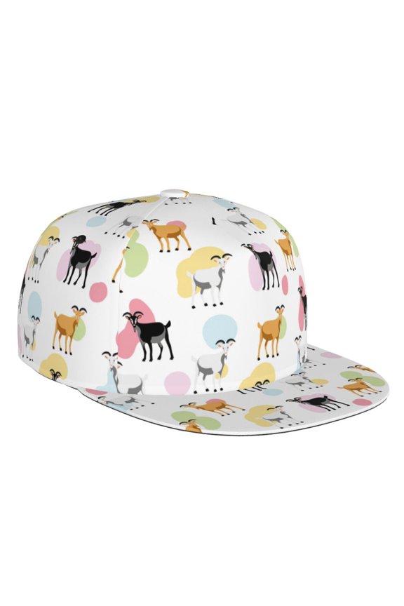 Flat Bill Trucker Hats for Women Men - Cartoon Cute Goat Colorful Adjustable Flat Baseball Cap Snapback Hats Dad Hats for Men