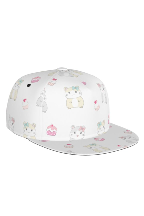 Flat Bill Trucker Hats for Women Men - Cartoon Cute Hamster Cake Adjustable Flat Baseball Cap Snapback Hats Dad Hats for Men