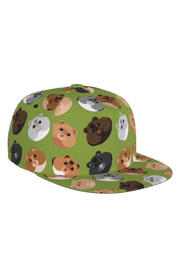 Flat Bill Trucker Hats for Women Men - Cartoon Cute Hamster Face Adjustable Flat Baseball Cap Snapback Hats Dad Hats for Men