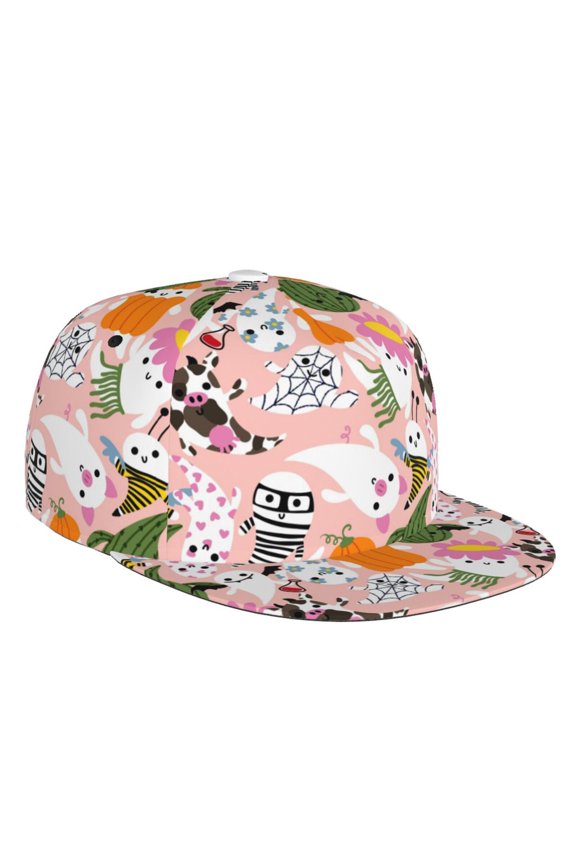 Flat Bill Trucker Hats for Women Men - Cartoon Halloween Adjustable Flat Baseball Cap Snapback Hats Dad Hats for Men