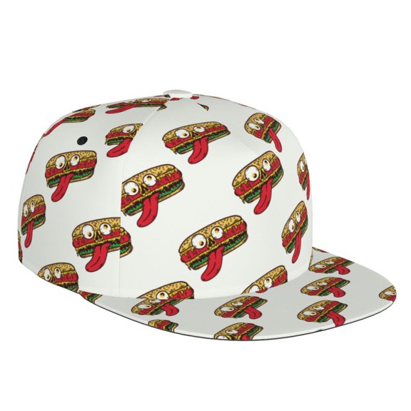 Flat Bill Trucker Hats for Women Men - Cartoon Hot Dog Print Funny Adjustable Flat Baseball Cap Snapback Hats Dad Hats for Men