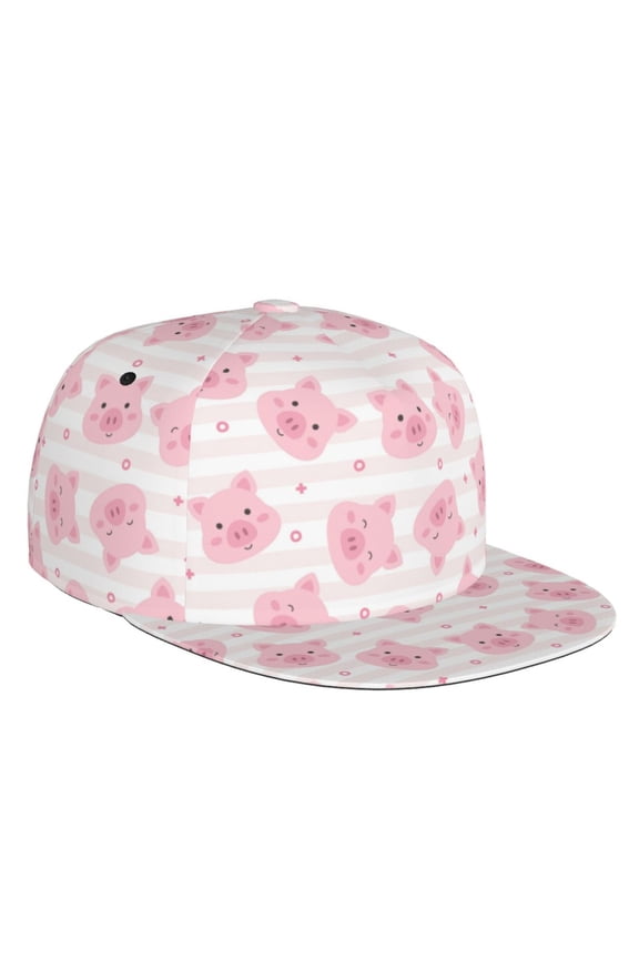 Flat Bill Trucker Hats for Women Men - Cartoon Pig Adjustable Flat Baseball Cap Snapback Hats Dad Hats for Men
