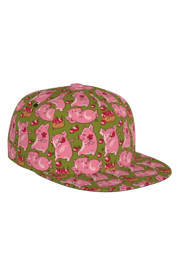 Flat Bill Trucker Hats for Women Men - Cartoon Pigs Adjustable Flat Baseball Cap Snapback Hats Dad Hats for Men