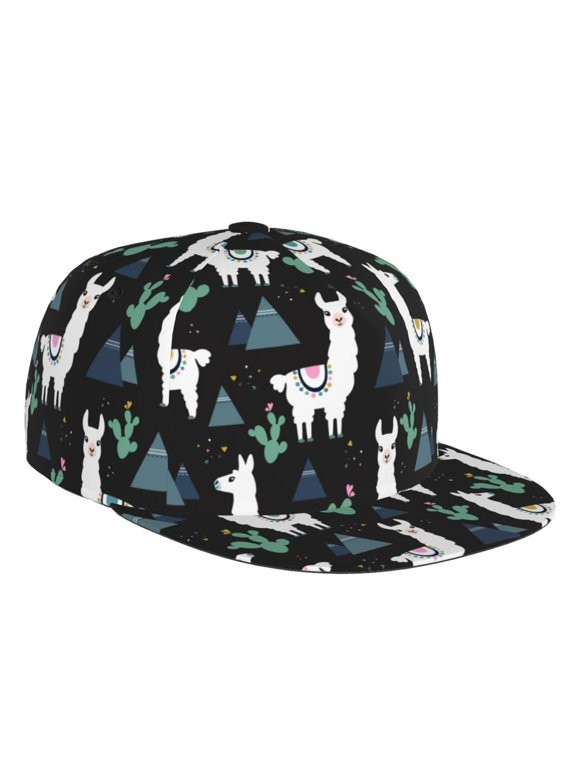 Flat Bill Trucker Hats for Women Men - Cartoon Pyramid Cute Alpaca Cactus Adjustable Flat Baseball Cap Snapback Hats Dad Hats for Men