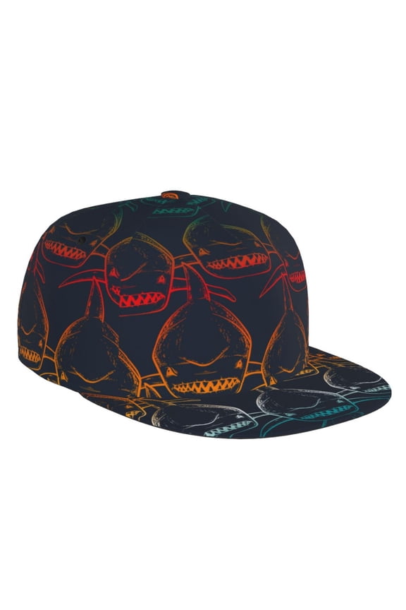 Flat Bill Trucker Hats for Women Men - Cartoon Sharks Adjustable Flat Baseball Cap Snapback Hats Dad Hats for Men