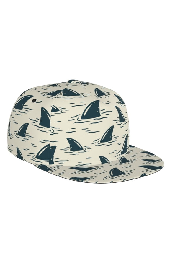 Flat Bill Trucker Hats for Women Men - Cartoon Wavy Shark Fin Adjustable Flat Baseball Cap Snapback Hats Dad Hats for Men
