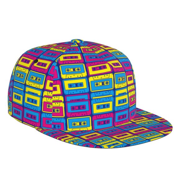 Flat Bill Trucker Hats for Women Men - Cassette Tapes Adjustable Flat Baseball Cap Snapback Hats Dad Hats for Men