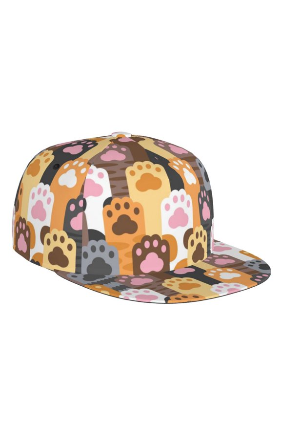 Flat Bill Trucker Hats for Women Men - Cat Paw K Adjustable Flat Baseball Cap Snapback Hats Dad Hats for Men