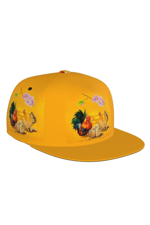 Flat Bill Trucker Hats for Women Men - Chicken Family Rooster Hen Chicks Adjustable Flat Baseball Cap Snapback Hats Dad Hats for Men