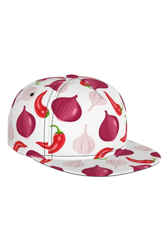 Flat Bill Trucker Hats for Women Men - Chili Pepper onion Print Adjustable Flat Baseball Cap Snapback Hats Dad Hats for Men