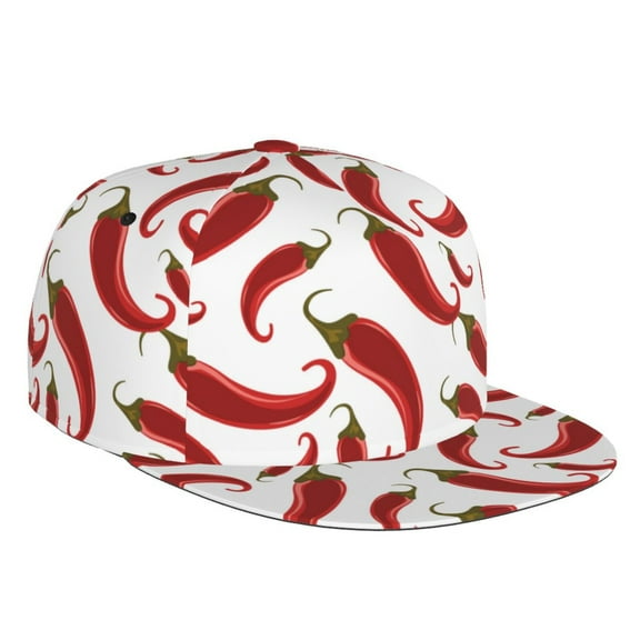 Flat Bill Trucker Hats for Women Men - Chili Pepper red Adjustable Flat Baseball Cap Snapback Hats Dad Hats for Men