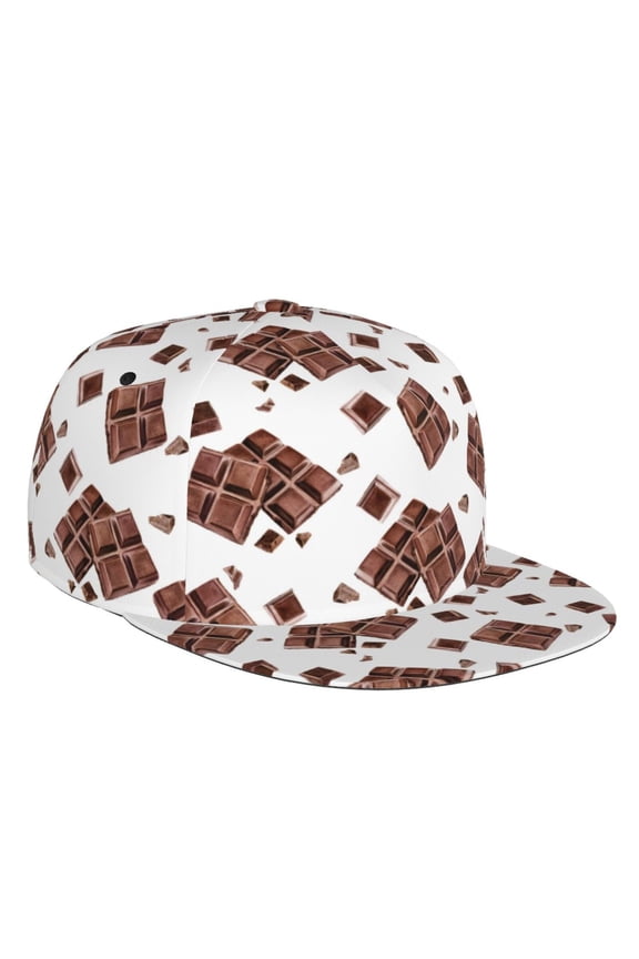 Flat Bill Trucker Hats for Women Men - Chocolate Print No.J98 Adjustable Flat Baseball Cap Snapback Hats Dad Hats for Men